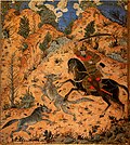 İsfəndiyarın qurdlarla savaşı. "Demott Şahnaməsi". 1370-ci il