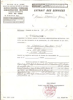 Əhmədiyyə Cəbrayılovun Fransa Müqavimət hərəkatında iştirakını təsdiqləyən Caserne Bernadotte arxivindən çıxarış (1990)