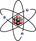 Üç Bor modeli orbiti və stilizə olunmuş nüvəsi olan litium atomunun stilizə edilmiş təsviri