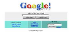 1998-ci ildə Google-un ana səhifəsi.