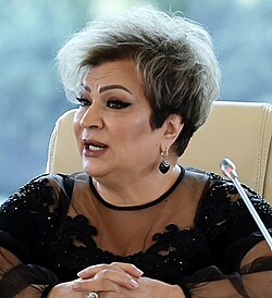 Azərbaycanın mədəniyyət və incəsənət xadimlərinin bir qrupunun Prezident İlham Əliyev və birinci xanım Mehriban Əliyeva ilə görüşü zamanı. 1 mart 2019-cu il.