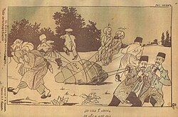 "Yoldaşlıqda əgər olmasa ittifaq. Yeriyər işləri çox gedər qabaq" (№ 3, 8 iyun 1912-ci il). Rəssam: Neon