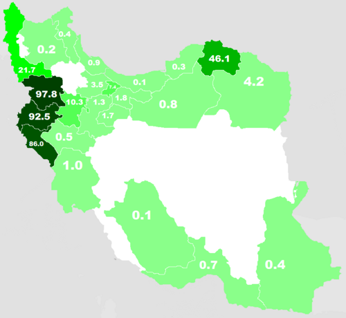 Ostanlar üzrə kürdlərin nisbəti, 2010 sorğusu