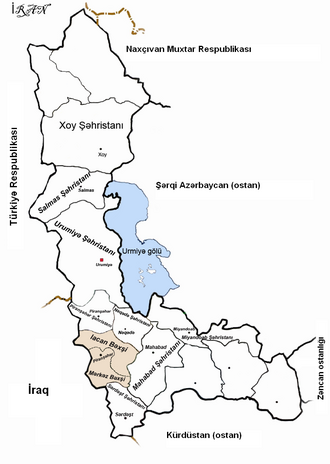 Məhabad şəhristanı xəritədə