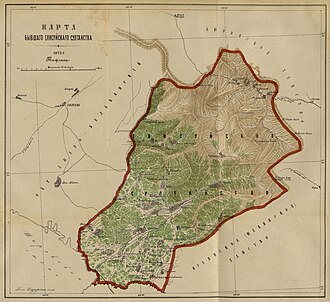 Keçmiş İlisu sultanlığının xəritəsi. Qafqaz dağcıları haqqında məlumat toplusundan bir illüstrasiya. (rus dilində, 1868-1881)