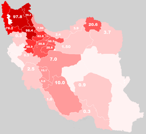 Ostanlar üzrə azərbaycanlıların nisbəti, 2010 sorğusu