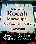 Xocalı soyqırımının iki yaşlı qurbanına həsr edilən pankart