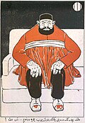 "Milləti-biçarənin dərdini çəkməkdən əriyib çöpə döndüm... Ay Allah!" (№ 11, 16 iyun 1906-cı il). Rəssam: Oskar Şmerlinq