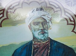 Nizami adına Ədəbiyyat Muzeyinin binasının pəncərəsində Fəzlullah Nəiminin rəsmi